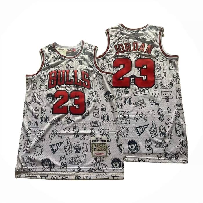 Maglia Chicago Bulls Michael Jordan No 23 Mitchell & Ness 1997 98 Bianco
